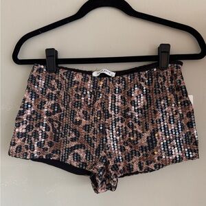 Glam Sequin Leopard High Waist Shorts